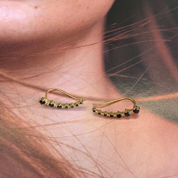 14K Gold Black Zirconia Stone earrings - Picture 1 of 11